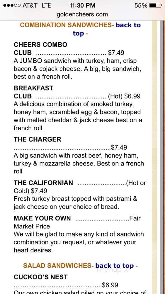 Cheers Deli & Liquor - San Diego, CA menu_pic