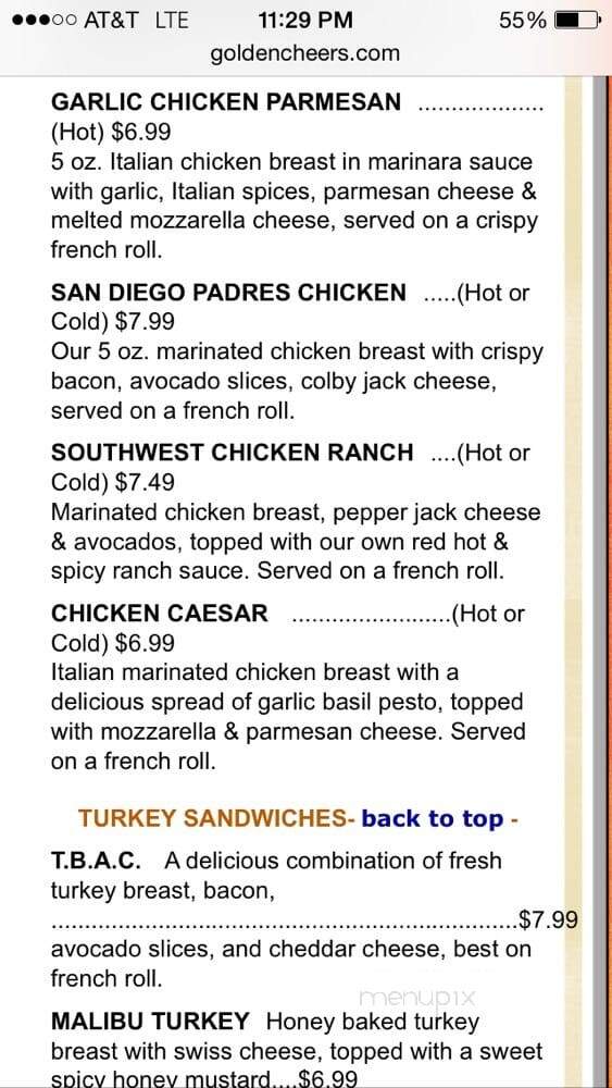 Cheers Deli & Liquor - San Diego, CA menu_pic