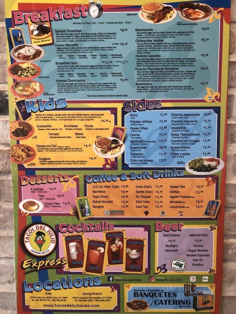 Tacos del Julio IV - Houston, TX menu_pic