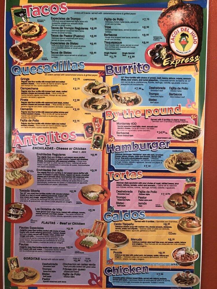 Tacos del Julio IV - Houston, TX menu_pic