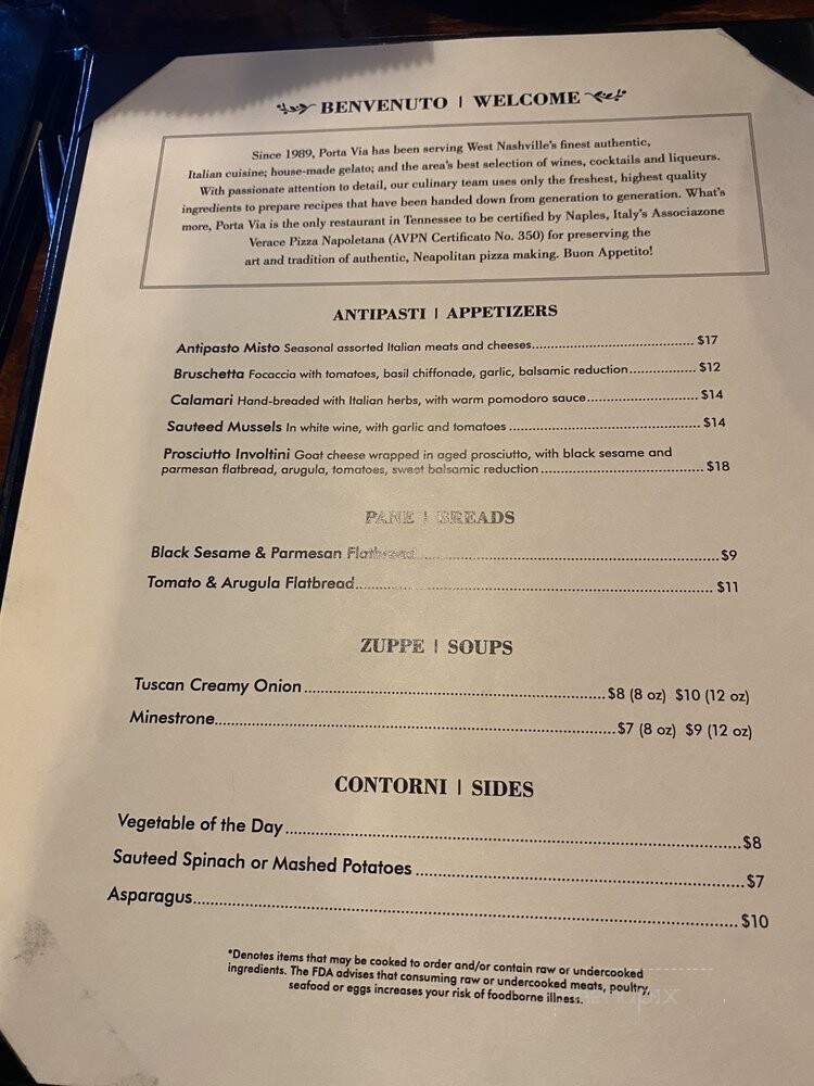 Porta Via Italian Kitchen - Nashville, TN menu_pic