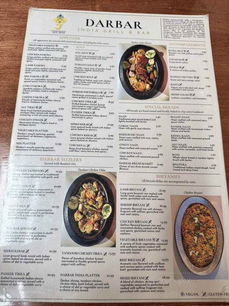 Darbar India Grill - Minneapolis, MN menu_pic