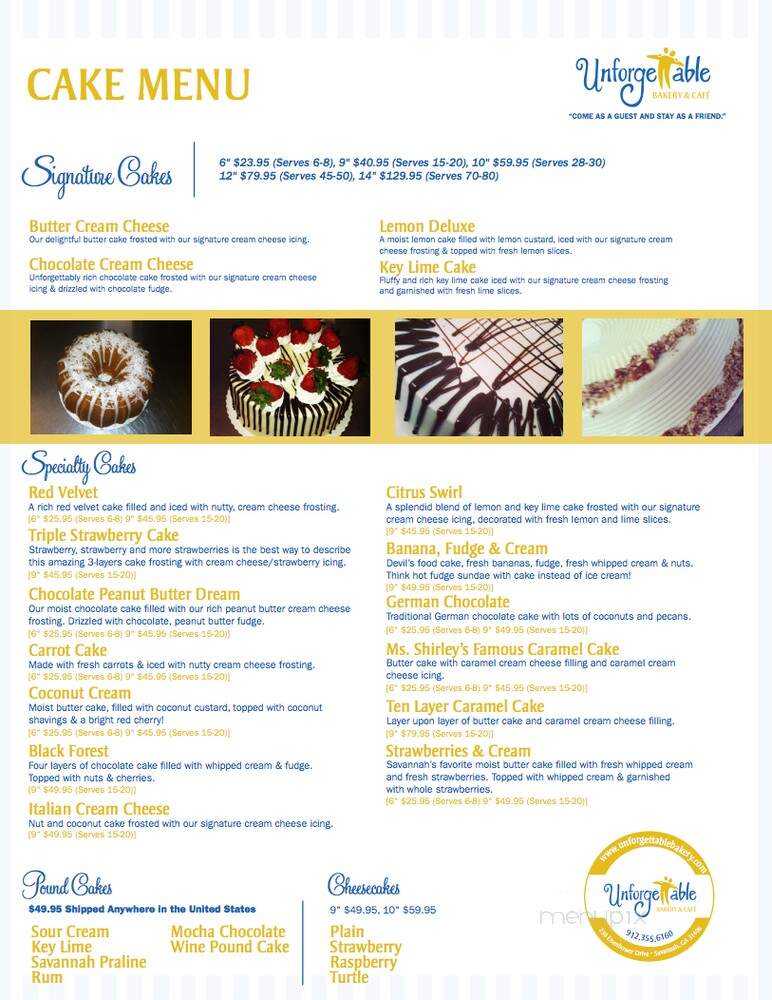 Unforgettable Bakery and Deli - Savannah, GA menu_pic