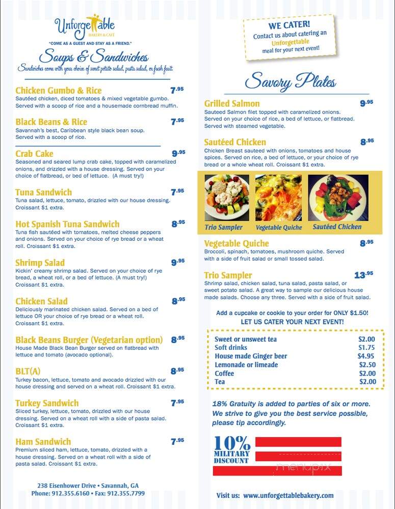 Unforgettable Bakery and Deli - Savannah, GA menu_pic