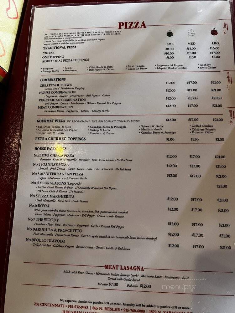 Ardovino's Pizza - El Paso, TX menu_pic