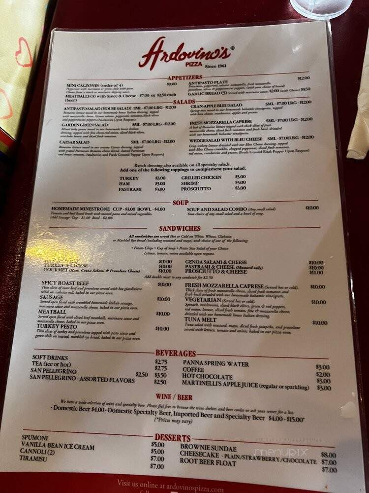 Ardovino's Pizza - El Paso, TX menu_pic
