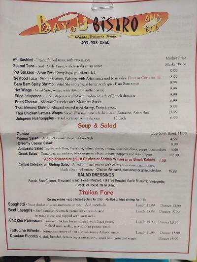 Bayou Bistro - Hitchcock, TX menu_pic