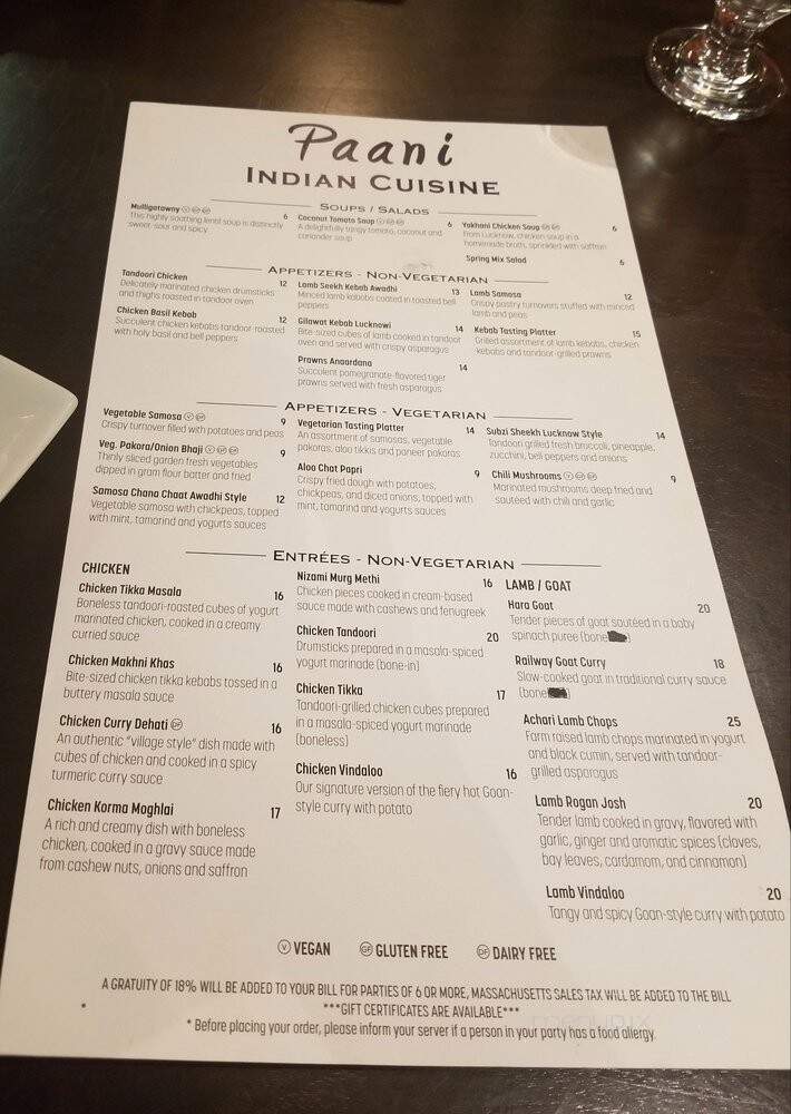 Paani - Pure Indian Cuisine - Sudbury, MA menu_pic