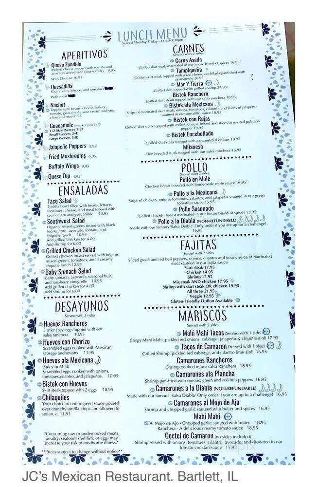 Jc's Mexican Restaurant - Bartlett, IL menu_pic