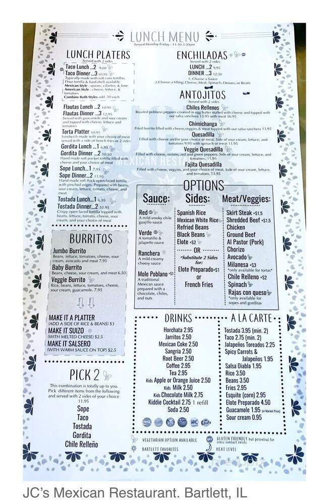 Jc's Mexican Restaurant - Bartlett, IL menu_pic
