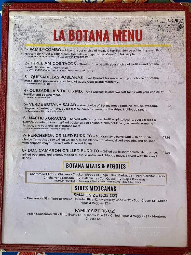 La Botana Fresco Grill and Cantina - Tucson, AZ menu_pic