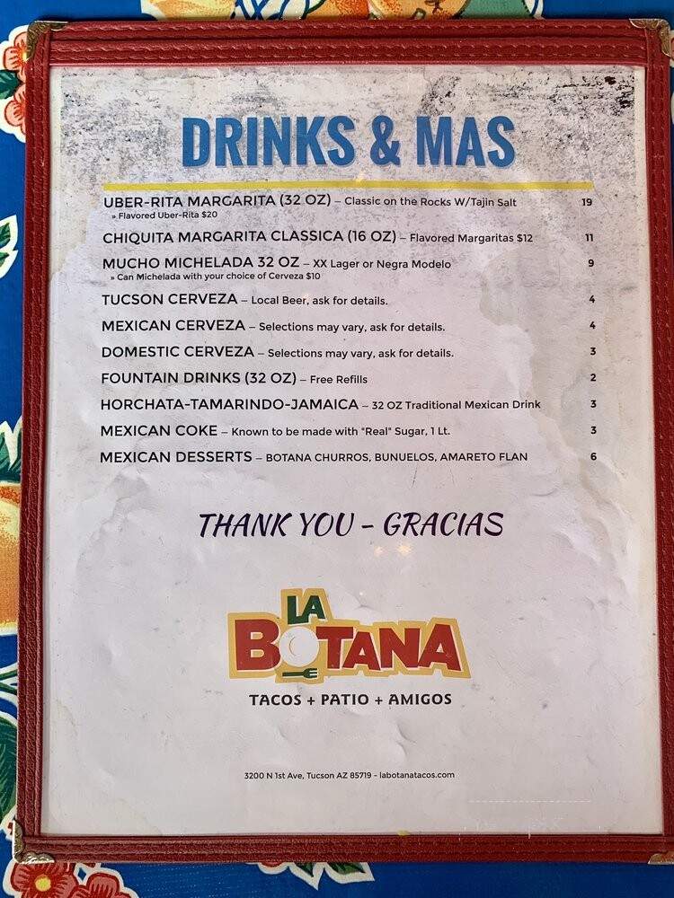 La Botana Fresco Grill and Cantina - Tucson, AZ menu_pic