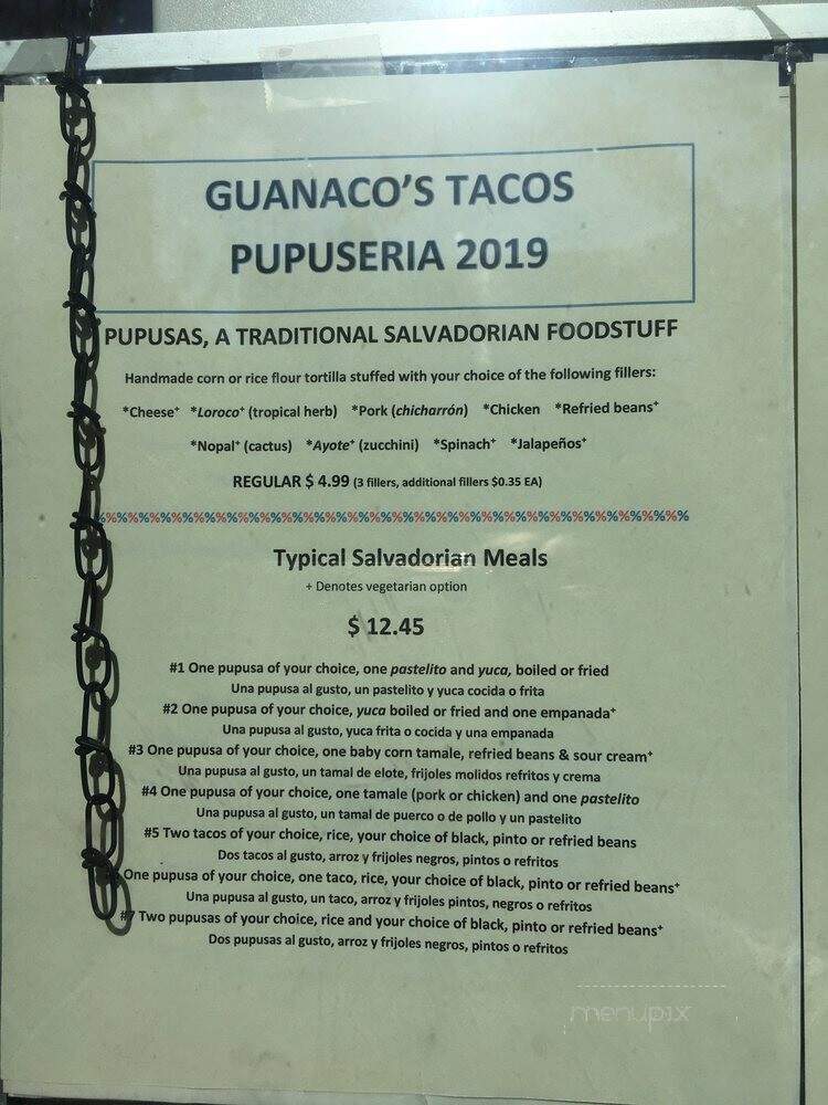 Guanaco's Tacos Pupuseria - Seattle, WA menu_pic