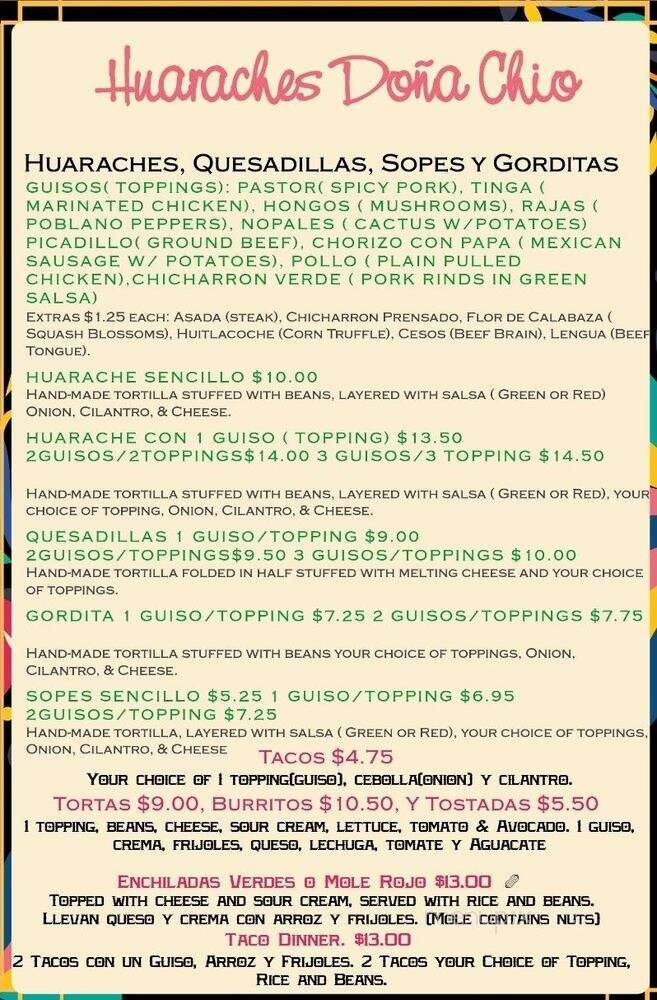 Huaraches Dona Chio - Chicago, IL menu_pic