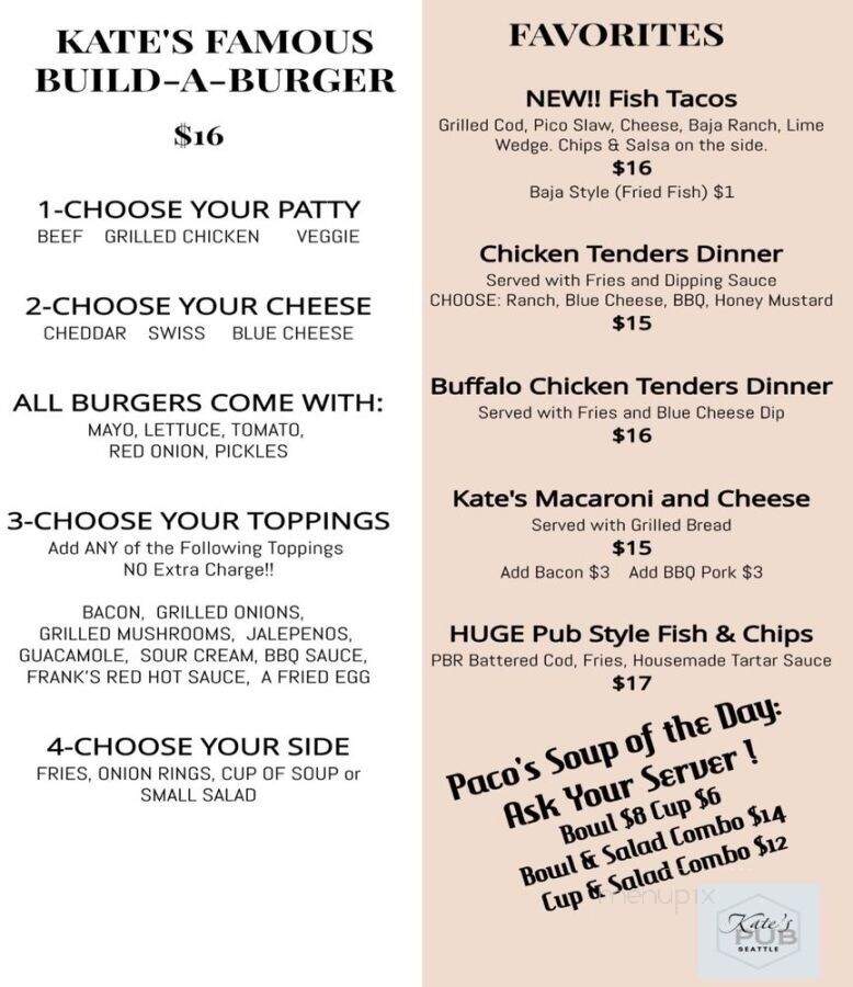 Kate's Pub - Seattle, WA menu_pic