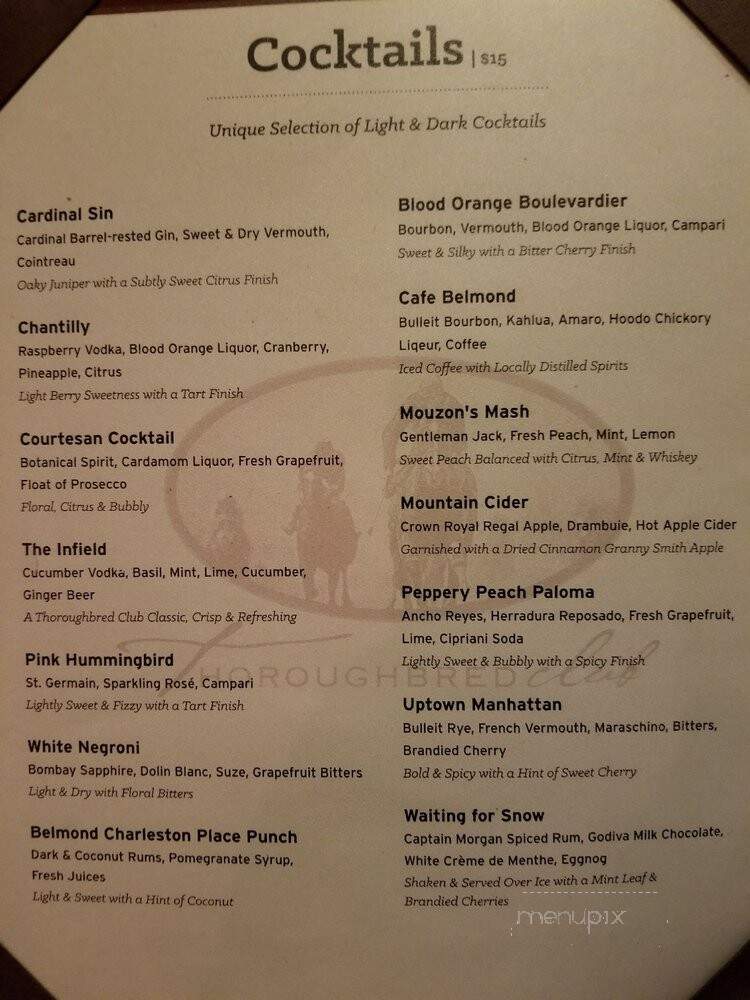 Thoroughbred Club - Charleston, SC menu_pic