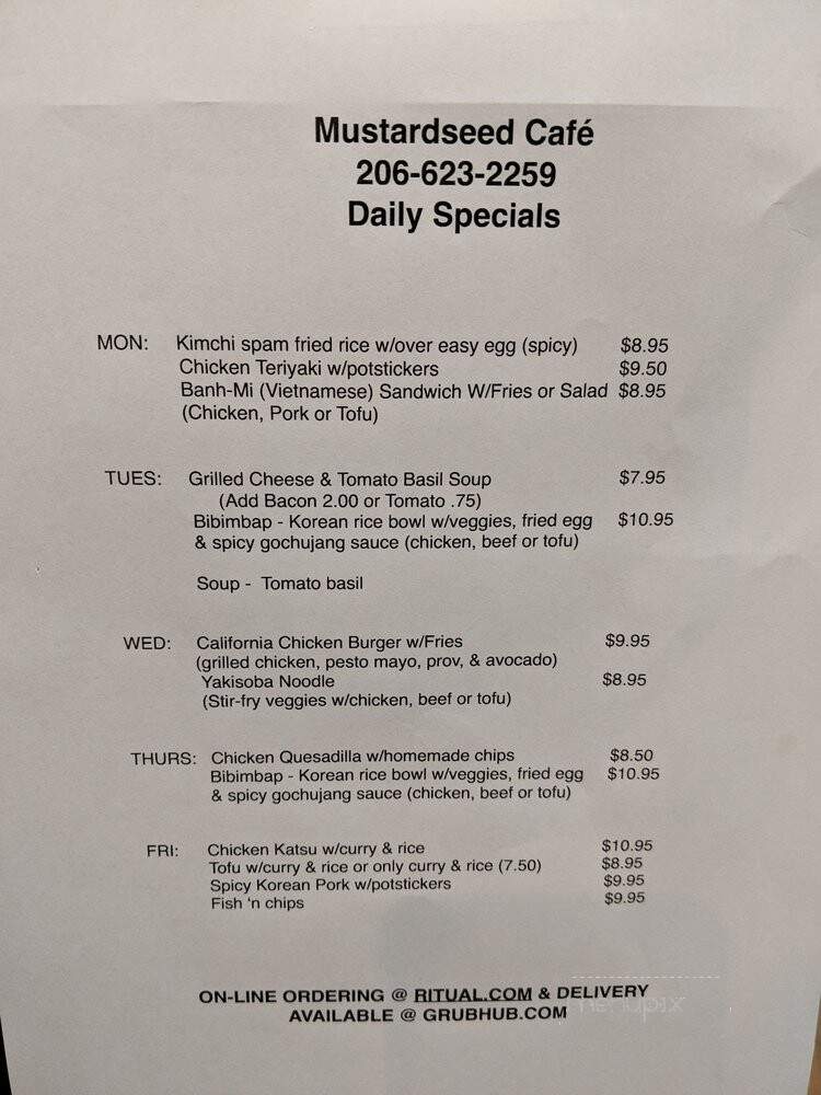 Mustard Seed Cafe - Seattle, WA menu_pic