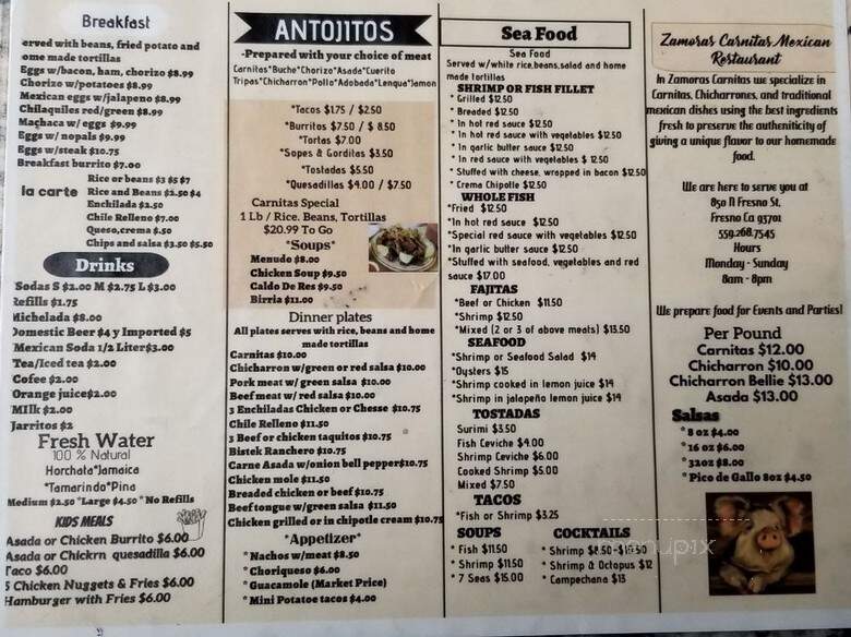 Carnitas Samora Mexican Rest - Fresno, CA menu_pic