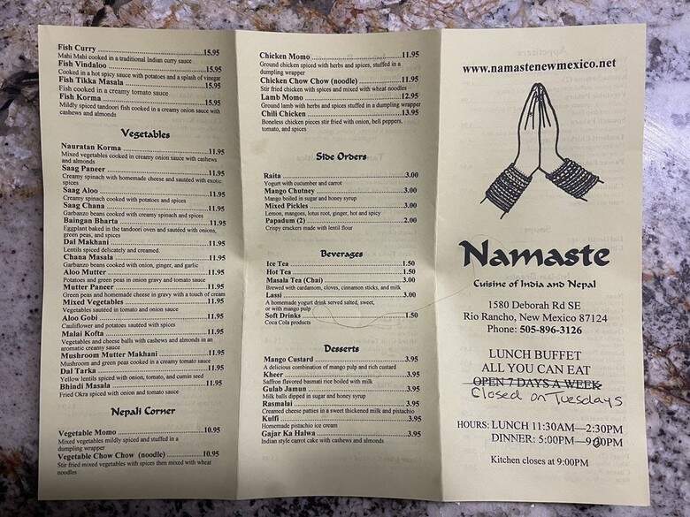 Namaste - Rio Rancho, NM menu_pic