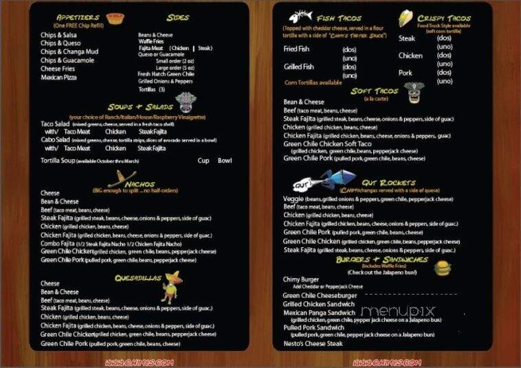 Chimy's - Lubbock, TX menu_pic