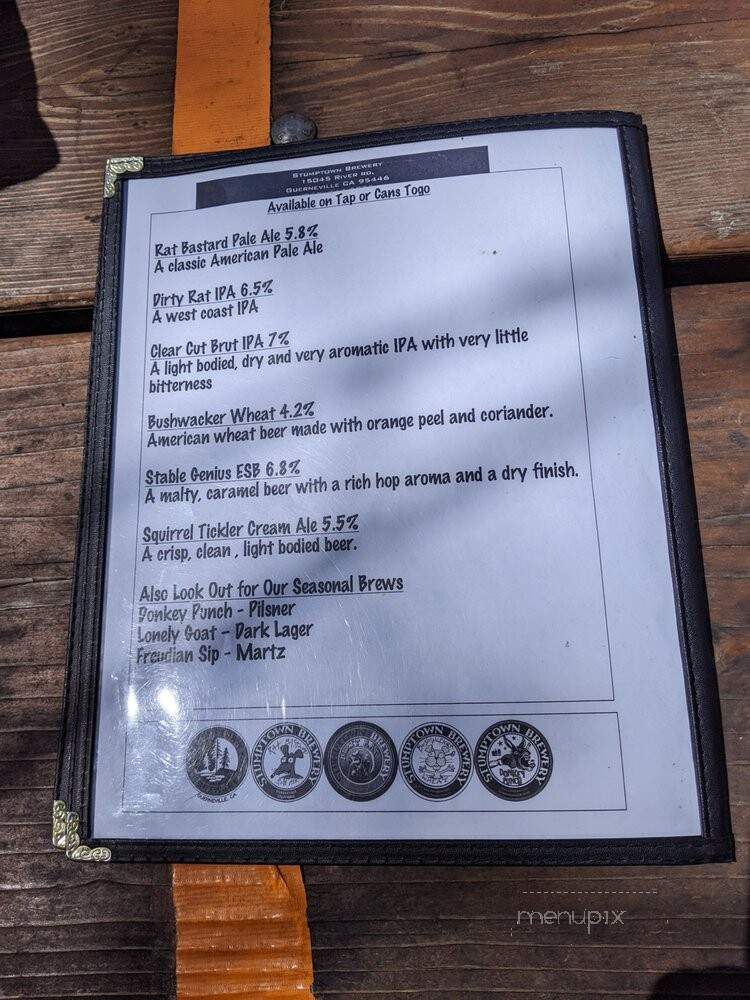 Stumptown Brewery - Guerneville, CA menu_pic