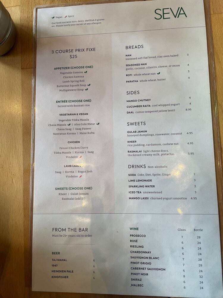 Seva Indian Cuisine - Astoria, NY menu_pic