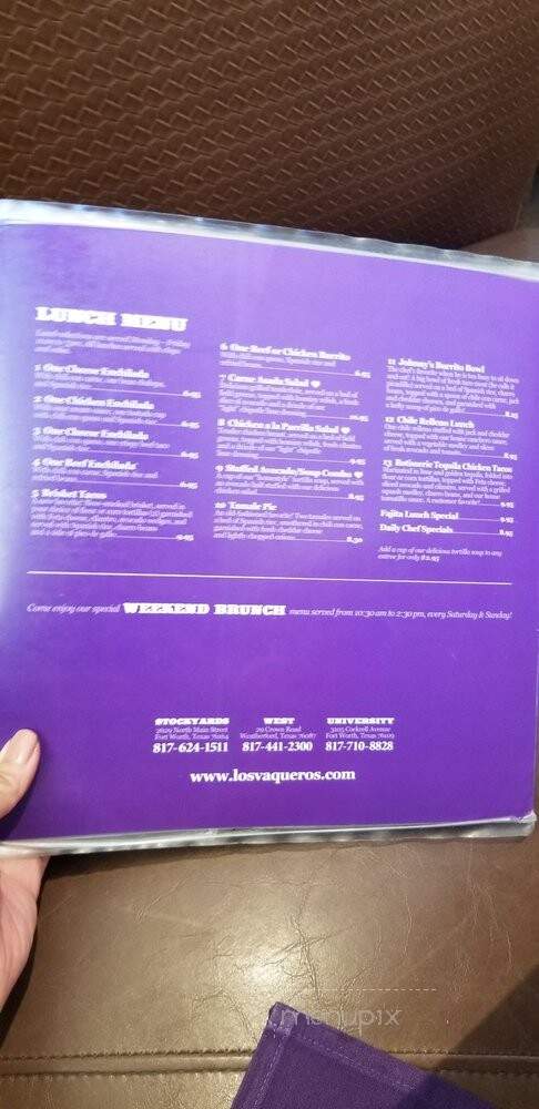Los Vaqueros University - Fort Worth, TX menu_pic
