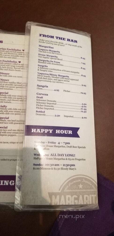 Los Vaqueros University - Fort Worth, TX menu_pic