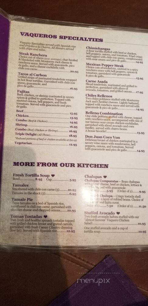 Los Vaqueros University - Fort Worth, TX menu_pic