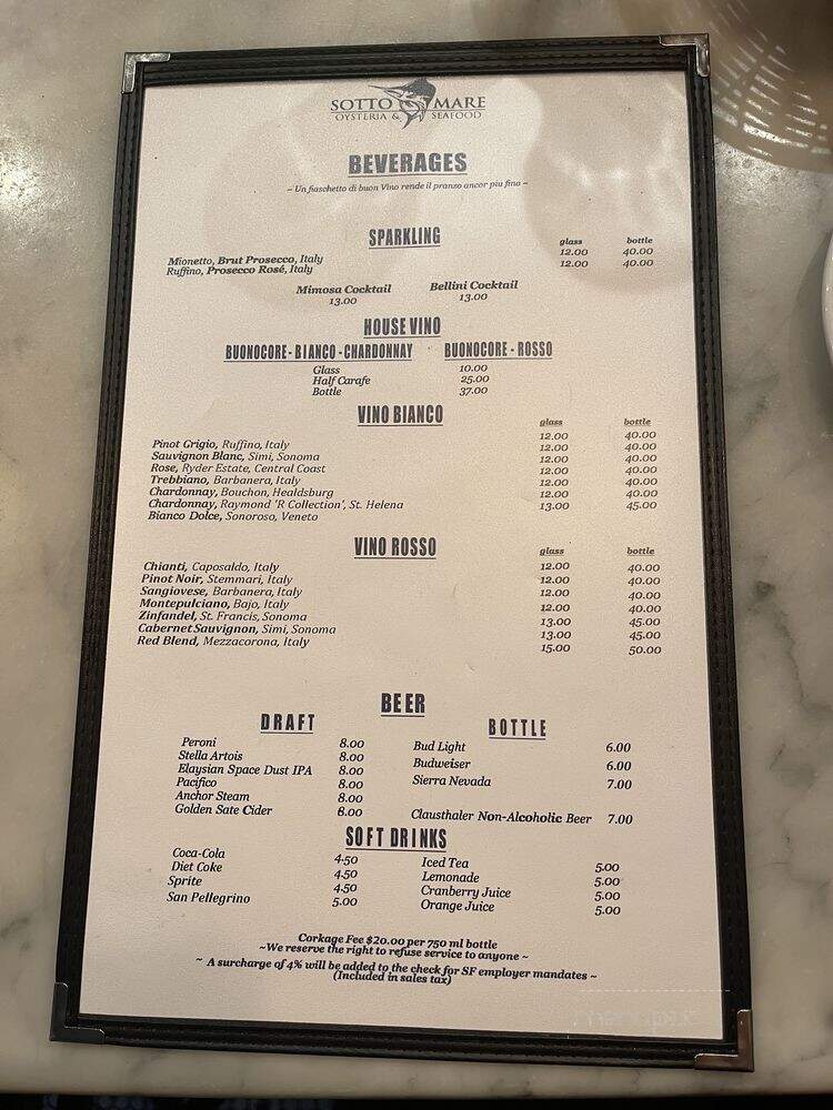 Sotto Mare - San Francisco, CA menu_pic