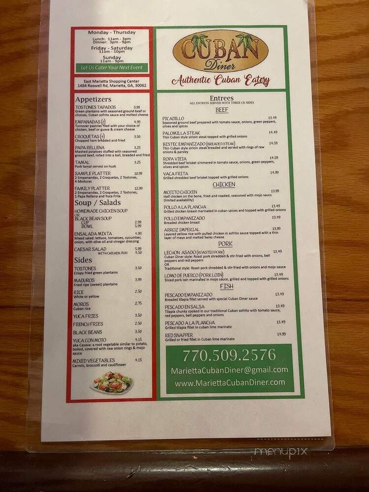 Cuban Diner - Marietta, GA menu_pic