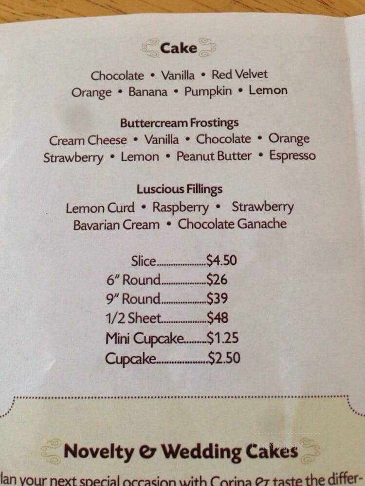 Corina Bakery - Tacoma, WA menu_pic