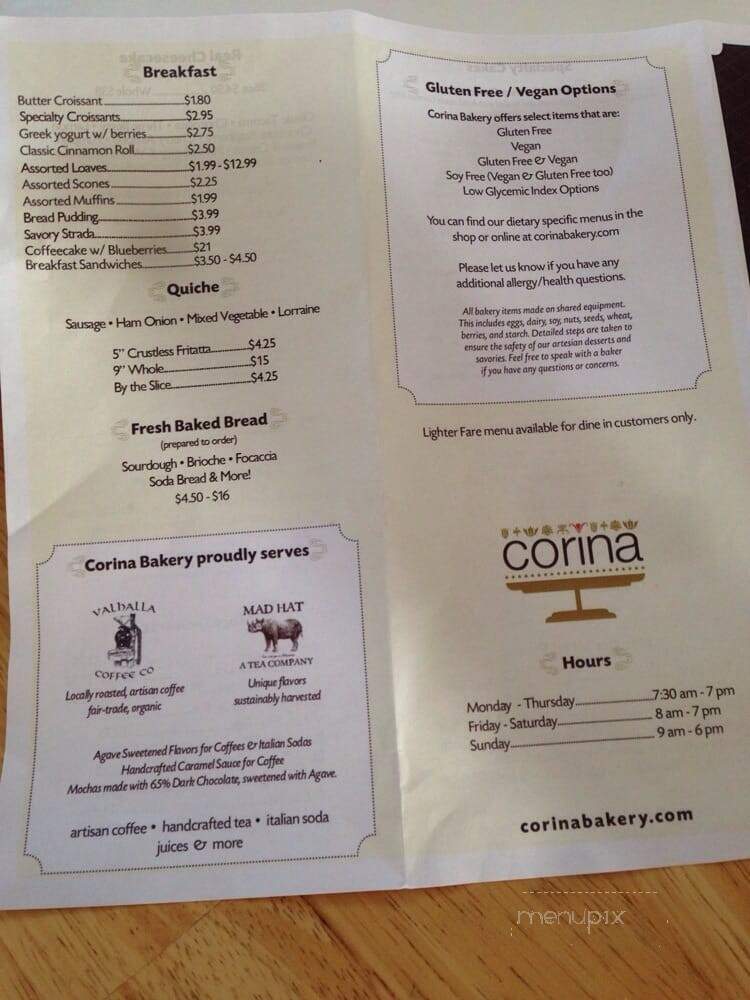 Corina Bakery - Tacoma, WA menu_pic