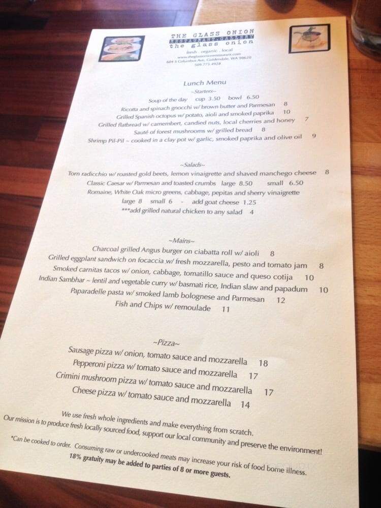 The Glass Onion - Goldendale, WA menu_pic