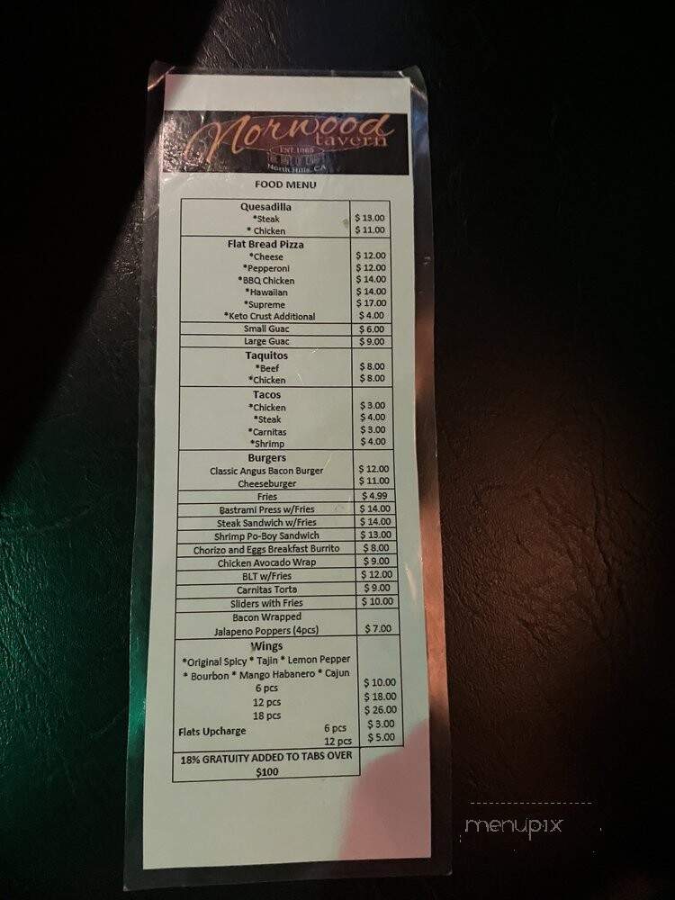 Norwood Inn - Sepulveda, CA menu_pic