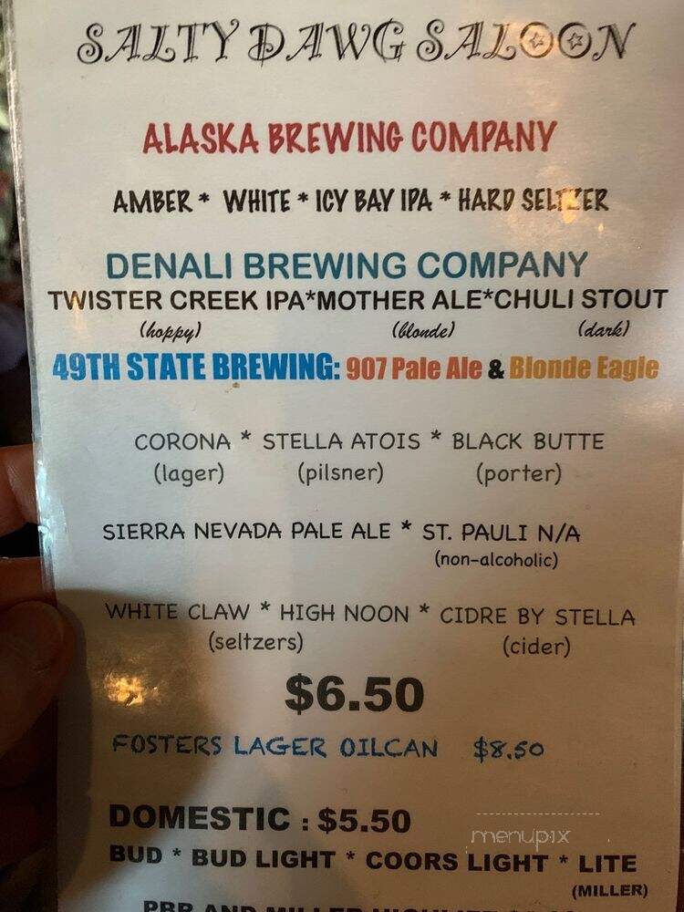 Salty Dawg Saloon - Homer, AK menu_pic