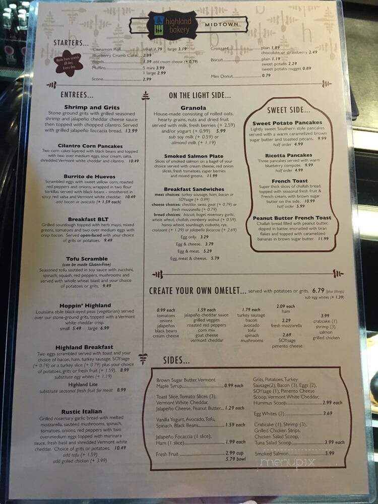 Highland Bakery - Atlanta, GA menu_pic