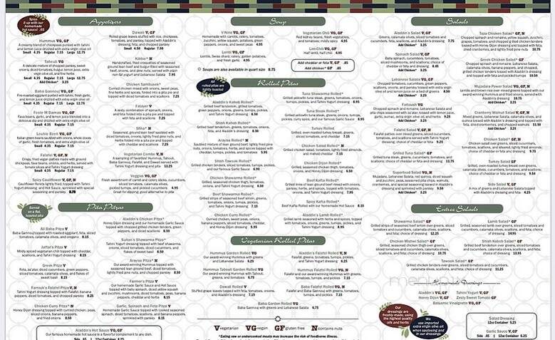 Alladin's Eatery - Cranberry Township, PA menu_pic