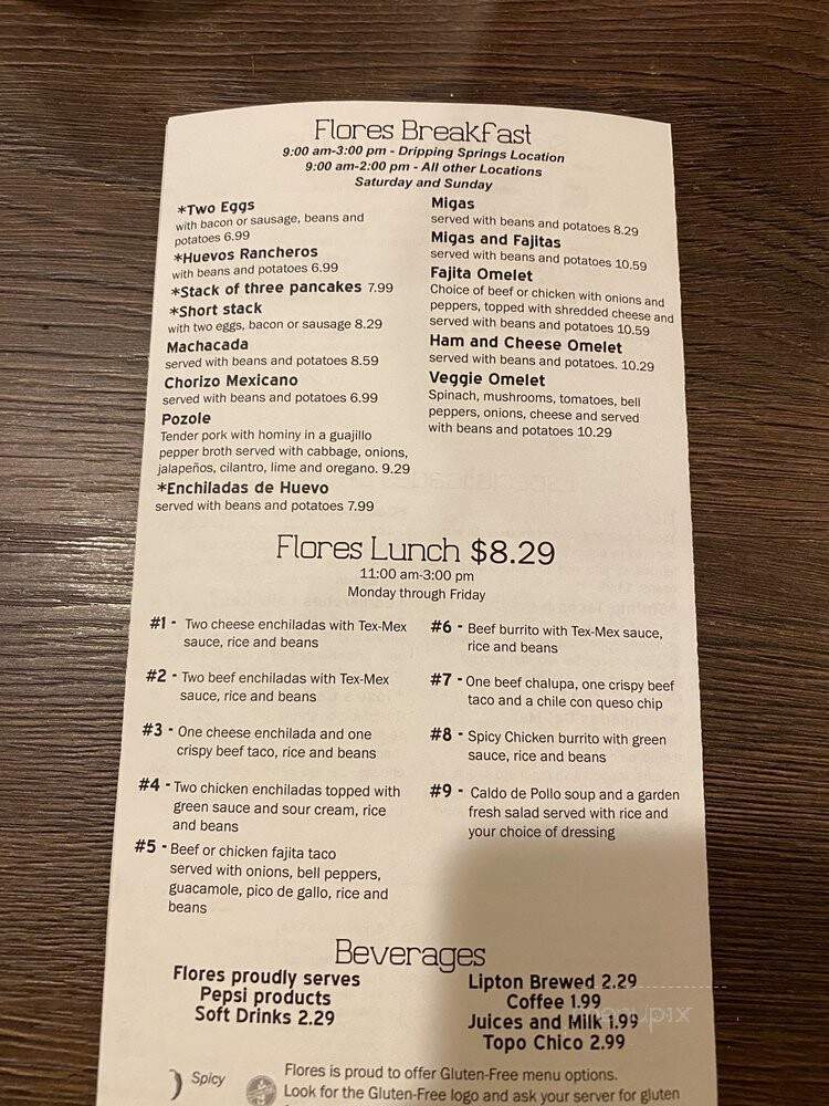 Flores Mexican Restaurant - Kirby Springs - Dripping Springs, TX menu_pic