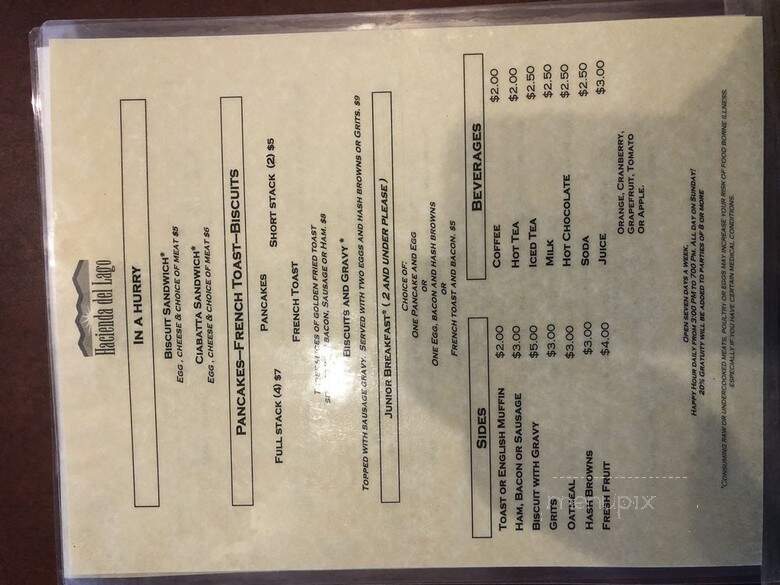 Hacienda del Lago - Tucson, AZ menu_pic