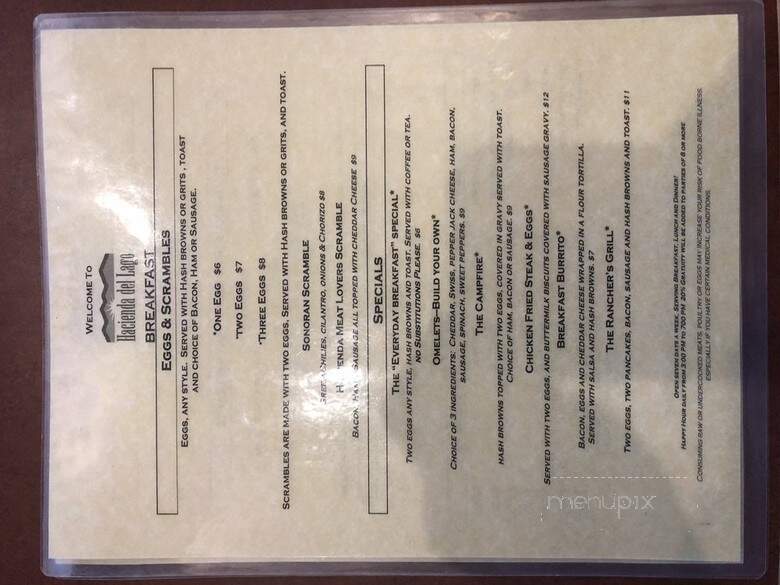 Hacienda del Lago - Tucson, AZ menu_pic