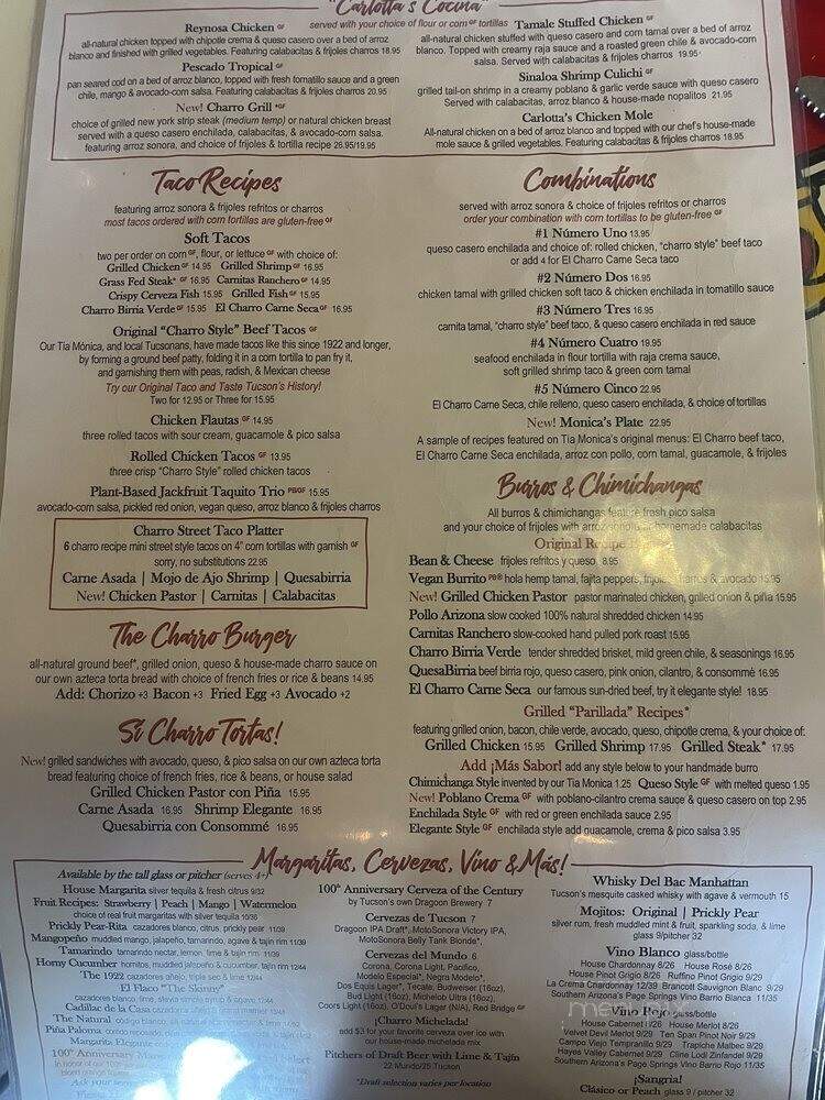El Charro Cafe - Tucson, AZ menu_pic