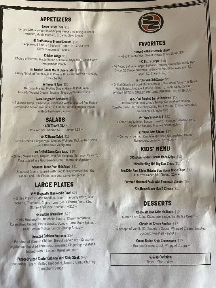 Twenty Two Bistro - Olympic Valley, CA menu_pic