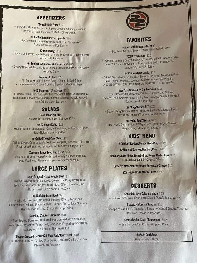 Twenty Two Bistro - Olympic Valley, CA menu_pic