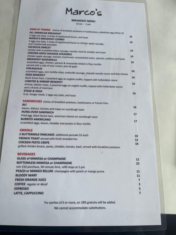 Marco's Cafe - West Hollywood, CA menu_pic