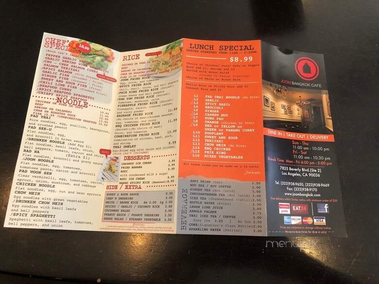 Joom Bangkok Cafe - Los Angeles, CA menu_pic