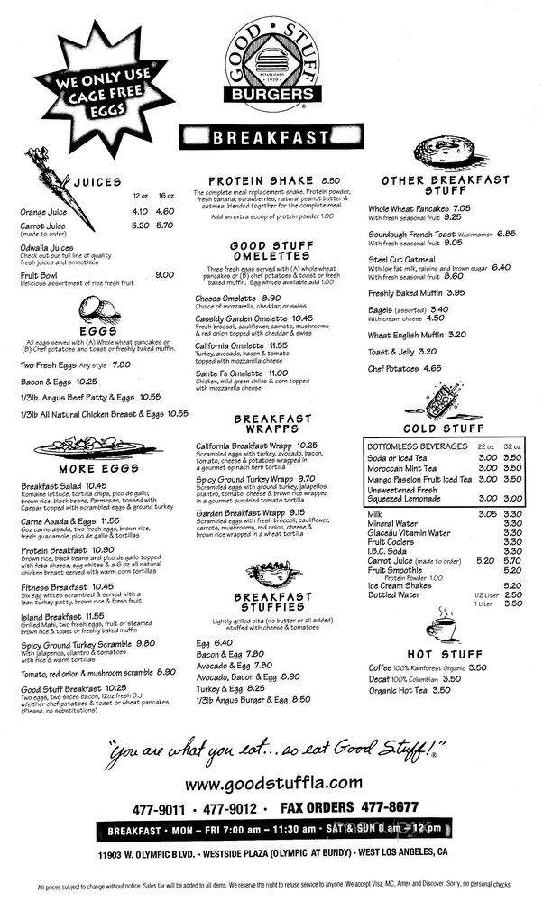 Good Stuff Burgers - Los Angeles, CA menu_pic