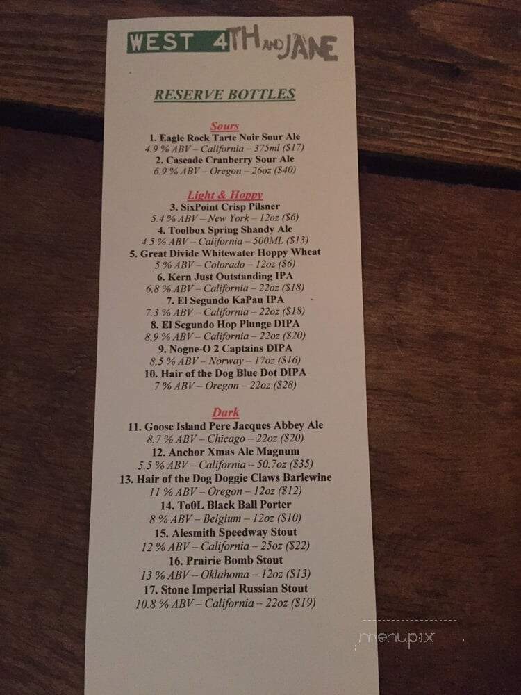 West 4th-Jane - Santa Monica, CA menu_pic