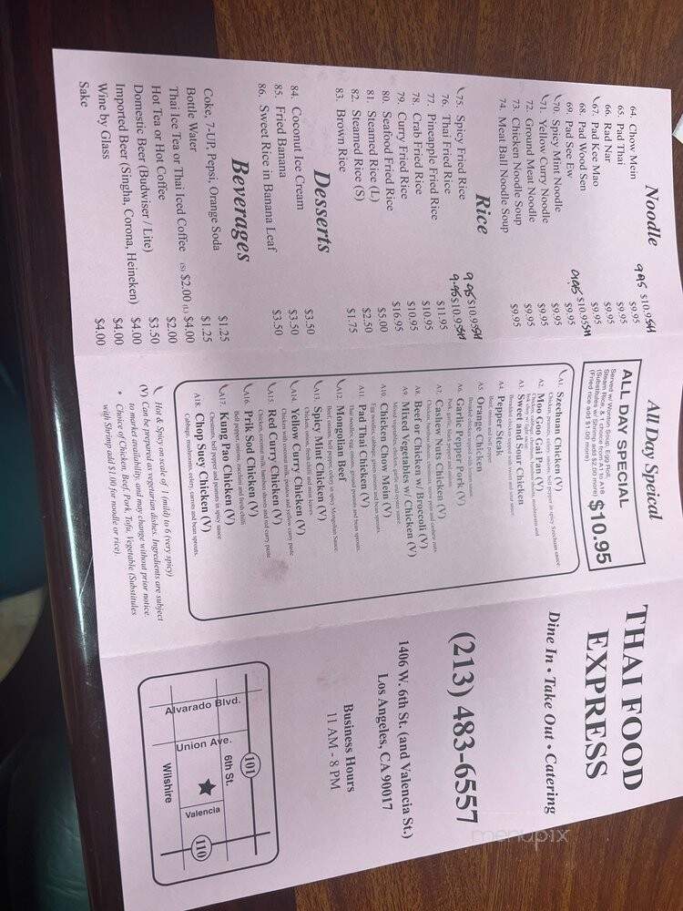 Thai Food Express - Los Angeles, CA menu_pic
