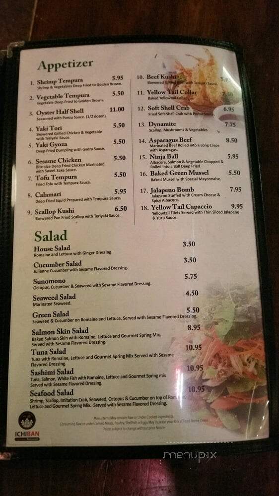 Ichiban - Glendale, CA menu_pic